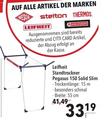 CITTI Markt Leifheit Standtrockner Pegasus 150 Solid Slim Angebot