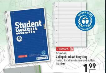 CITTI Markt Brunnen Collegeblock A4recycling Angebot