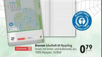 CITTI Markt Brunnen Schulheft A4 Recycling Angebot