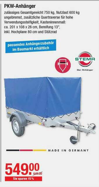 V Baumarkt Pkw-anhänger Angebot