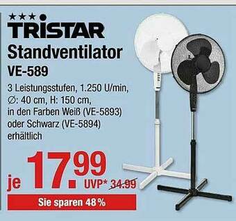 V Markt Tristar Standventilator Ve-589 Angebot