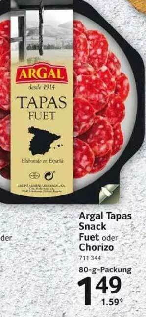 Selgros Argal Tapas Snack Fuet Oder Chorizo Angebot