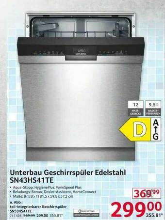 Selgros Unterbau Geschirrspüler Edelstahl Sn43hs41te Angebot