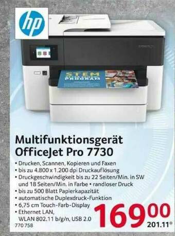 Selgros Hp Multifunktionsgerät Officejet Pro 7730 Angebot