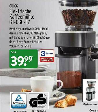 Aldi Nord Quigg Elektrische Kaffeemühle Gt-cgc-02 Angebot