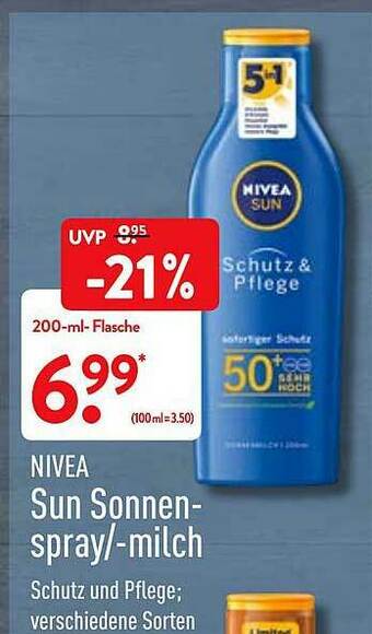 Aldi Nord Nivea Sun Sonnenspray -milch Angebot