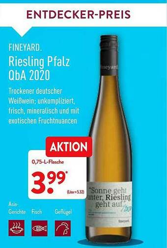 Aldi Nord Fineyard Riesling Pfalz Qba 2020 Angebot