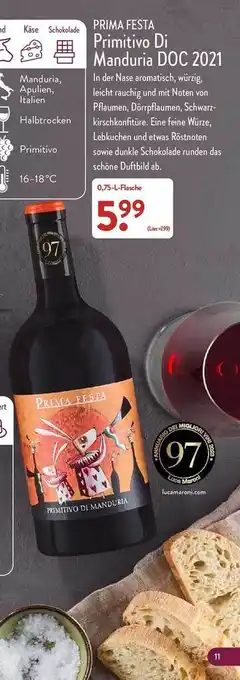 Aldi Nord Prima festa primitivo di manduria doc 2021 Angebot