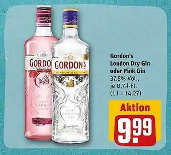 REWE Gordons london dry gin oder pink gin Angebot