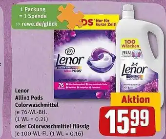 REWE Lenor allin1 pods colorwaschmittel oder flüssig Angebot