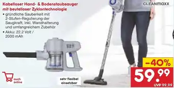 Netto Marken-Discount Cleanmaxx Kabelloser Hand & Bodenstaubsauger mit beutelloser Zyklontechnologie Angebot