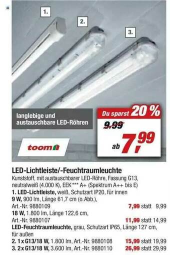 toom Baumarkt Led Lichtleiste Feuchtraumleuchte Angebot