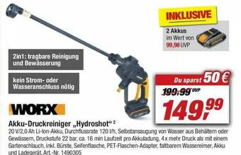 toom Baumarkt Worx Akku Druckreiniger Hydroshot Angebot