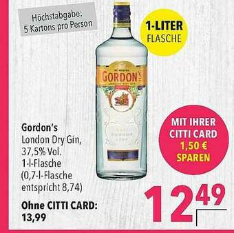 CITTI Markt Gordon's London Dry Gin Angebot