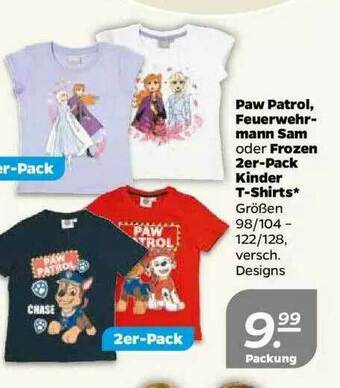 NETTO Paw Patrol Feuerwehrmann Sam Oder Frozen 2er Pack Kinder T-shirts Angebot