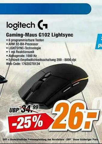 Expert Logitech Gaming-maus G102 Lightsync Angebot