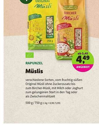 Biomarkt Rapunzel Müslis Angebot