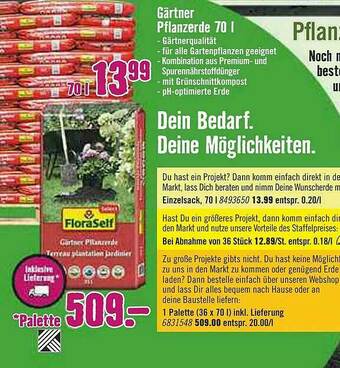 Hornbach Floraself Gärtner Pflanzerde 70 L Angebot