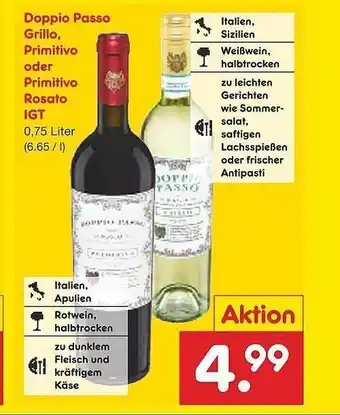 Netto Marken-Discount Doppio passo grillo, primitivo oder primitivo rosato igt Angebot