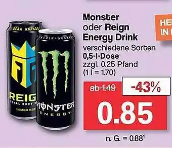 Famila Nord West Monster oder reign energy drink Angebot