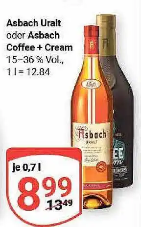 Globus Asbach uralt oder asbach coffee + cream Angebot