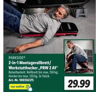 Lidl Parkside 2-in-1 montagerollbrett oder werkstatthocker „prw 2 a1“ Angebot