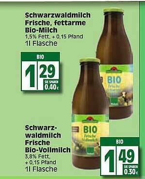 Edeka Schwarzwaldmilch Frische Fettarme Bio-milch Schwarz-waldmilch Frische Bio-vollmilch Angebot