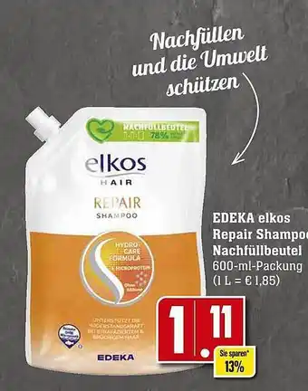 E-Center Edeka elkos repair shampoo nachfüllbeutel Angebot