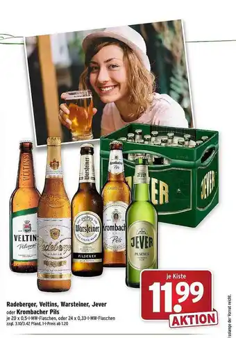 Wasgau Radeberger, veltins, warsteiner, jever oder krombacher pils Angebot