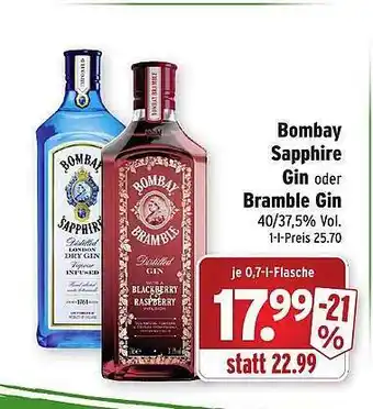 Wasgau Bombay sapphire gin oder bramble gin Angebot