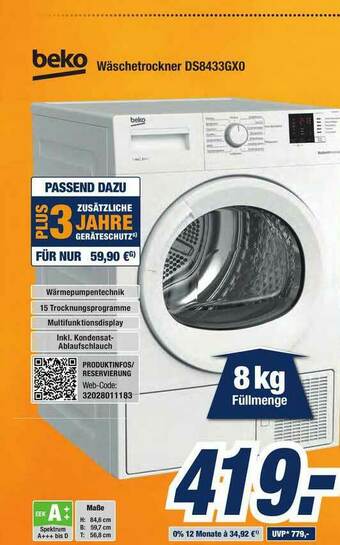 Expert Bening Beko Wäschetrockner Ds8433gxo Angebot