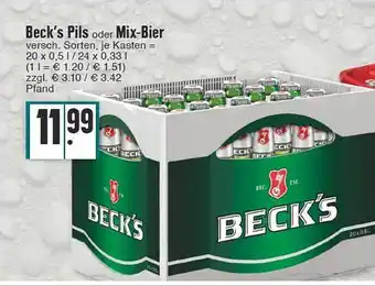 E-Center Beck's pils oder mix bier Angebot