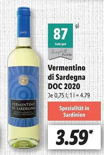 Lidl Vermentino di sardegna doc 2020 Angebot