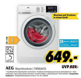 MEDIMAX Aeg Waschtrockner L7wb64474 Angebot