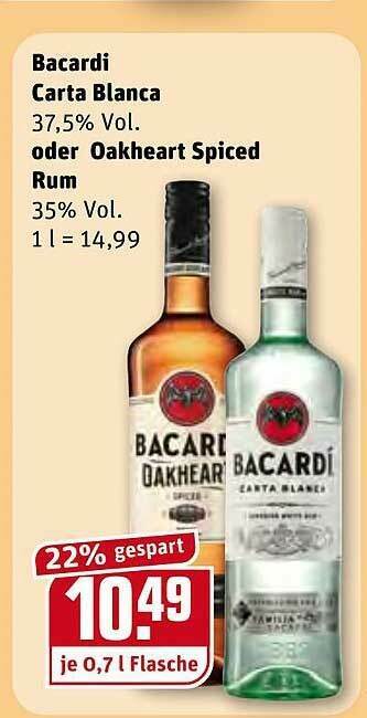 REWE Bacardi Carta Blanca Oder Oakheart Spiced Rum Angebot