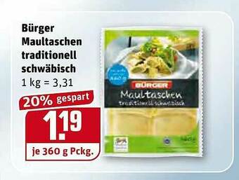 REWE Bürger Maultaschen Traditionell Schwäbisch Angebot