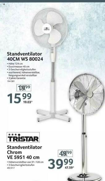 Selgros Standventilator 40 Cm Ws 80024 Tristar Standventilator Chrom Ve 5951 40 Cm Angebot