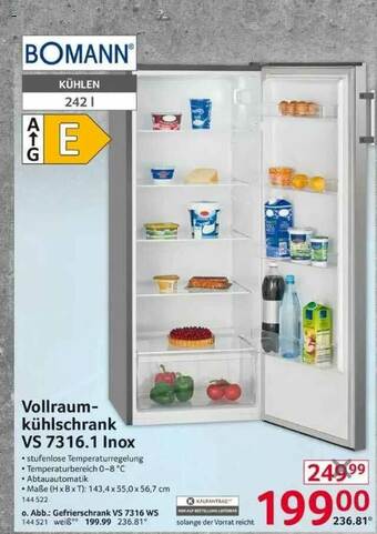 Selgros Vollraum-kühlschrank Vs 7316.1 Inos Bomann Angebot