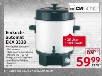 Selgros Einkoch-automat Eka 3338 Clatronic Angebot