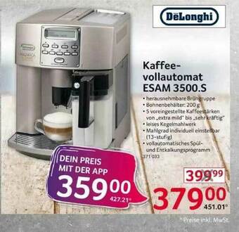 Selgros Kaffee-vollautomat Esam 3500.s Delonghi Angebot