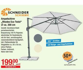 V Baumarkt Schneider Schirme Ampelschirm „rhodos Eco Twist” Ca.300 Cm Angebot