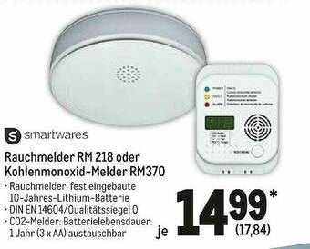 METRO Smartwares Rauchmelder Rm 218 Oder Kohlenmonoxid-melder Rm370 Angebot