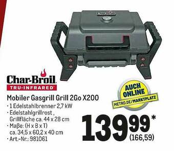 METRO Char-broil Mobiler Gasgrill Grill 2go X200 Angebot