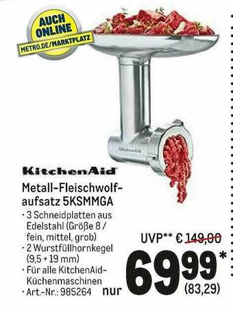 METRO Kitchenaid Metall-fleischwolf Aufsatz 5KSMMGA Angebot