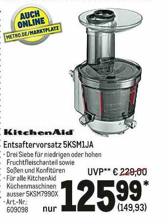 METRO Kitchenaid Entsaftervorsatz 5KSM1JA Angebot