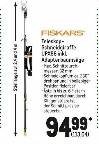 METRO Fiskars Teleskop-schneidgiraffe Upx86 Inkl. Adapterbaumsäge Angebot