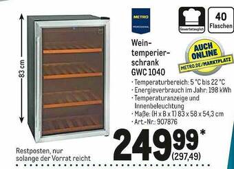 METRO Weintemperierschrank Gwc1040 Angebot