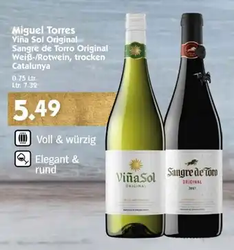 Hol'ab Getränkemarkt Miguel Torres Viña Sol Original Sangre de Torro Original Weiß-/Rotwein, trocken Catalunya 0,75 L Angebot