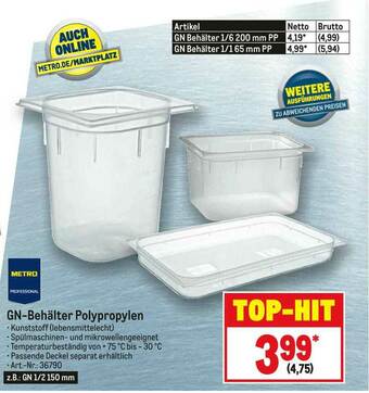 METRO Gn-behälter Polypropylen Metro Professional Angebot