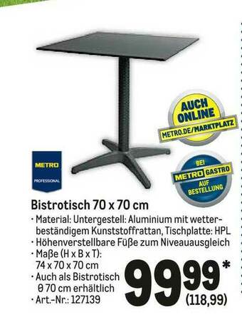 METRO Bistrotisch 70 X 70 Cm Metro Professional Angebot